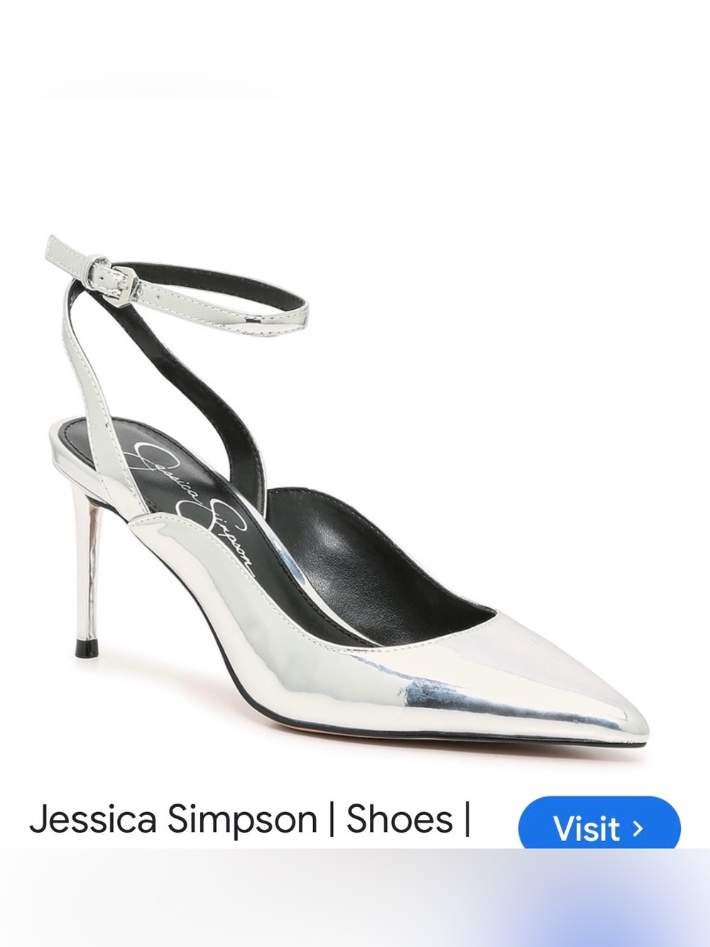 Jessica Simpson Metallic Silver Pointed Heels.. Ankle strap